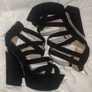 Black Wedge Heels with Gold Accent